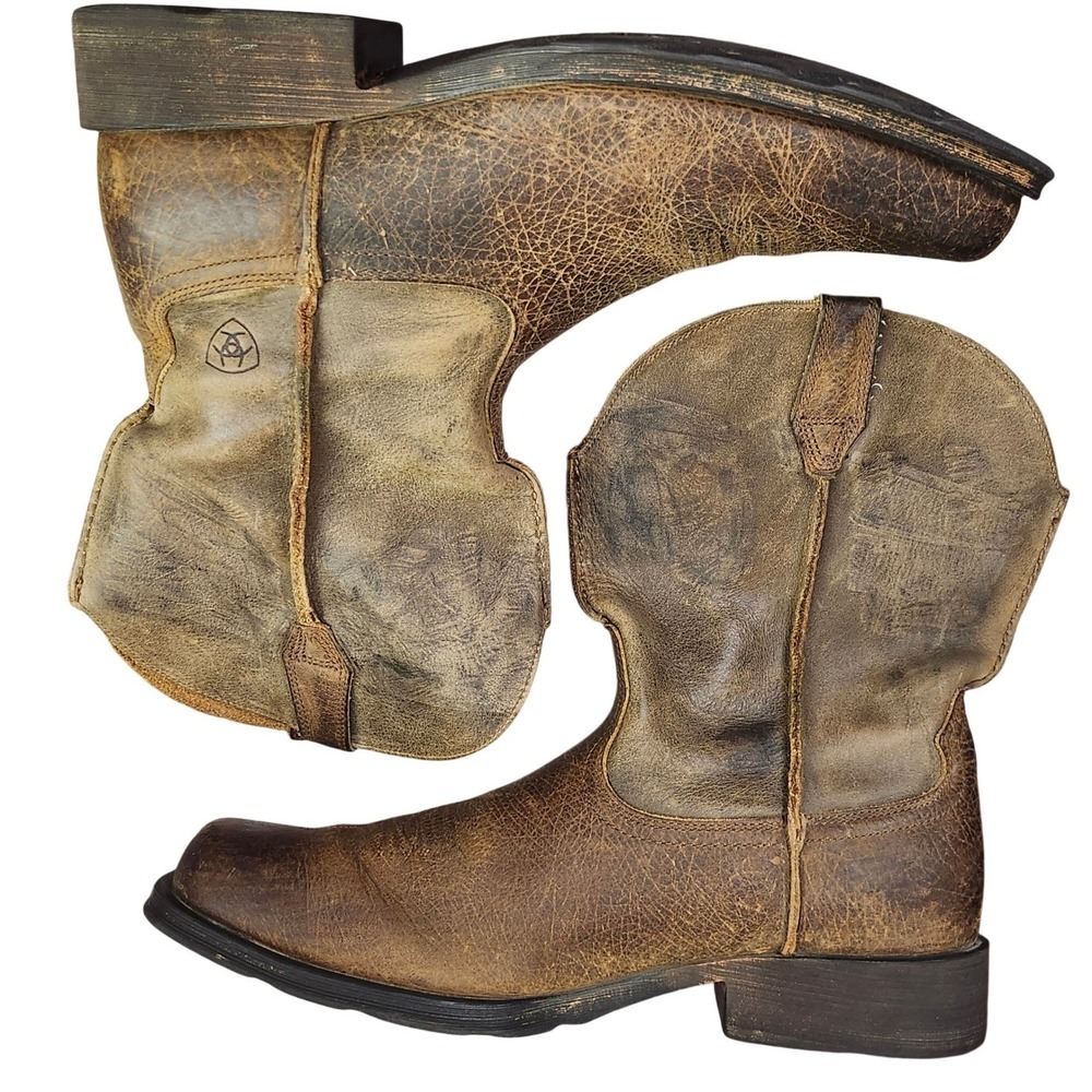 Ariat Rambler Mens‎ Brown Distressed Leather Square Toe Western Boots 13 D - Picture 2 of 12